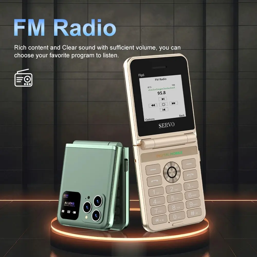 SERVO Flip6 New Folding Mobile Phone 4 SIM Card GSM Network Flashlight Mp3 Speed Dial Push Button Clamshell Phone Classic Colors image 5