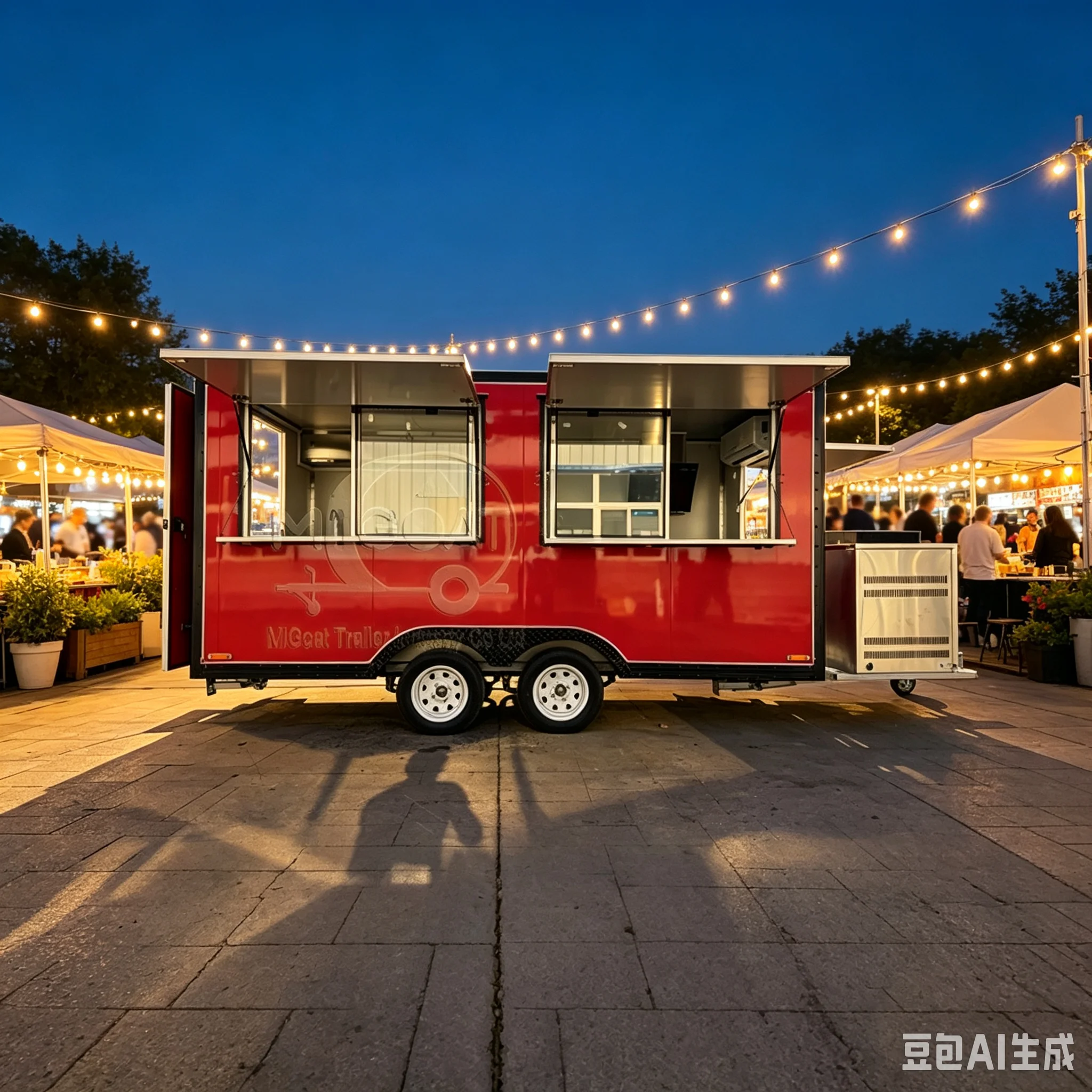 Custom Red Double Window Mobile Food Trailer Stainless Steel Snack Cart For Outdoor Street Business