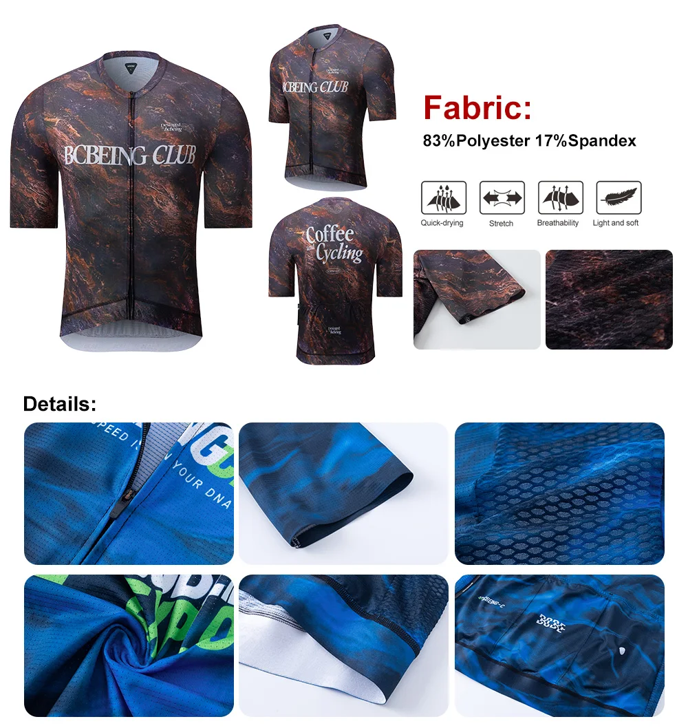 BCBE-ING Radtrikots für den Sommer, leicht, kurzärmelig, Rennschnitt, schnell trocknend, atmungsaktiv, UPF50+-Stoff, Maillot Ciclismo Hombre – Detail 8