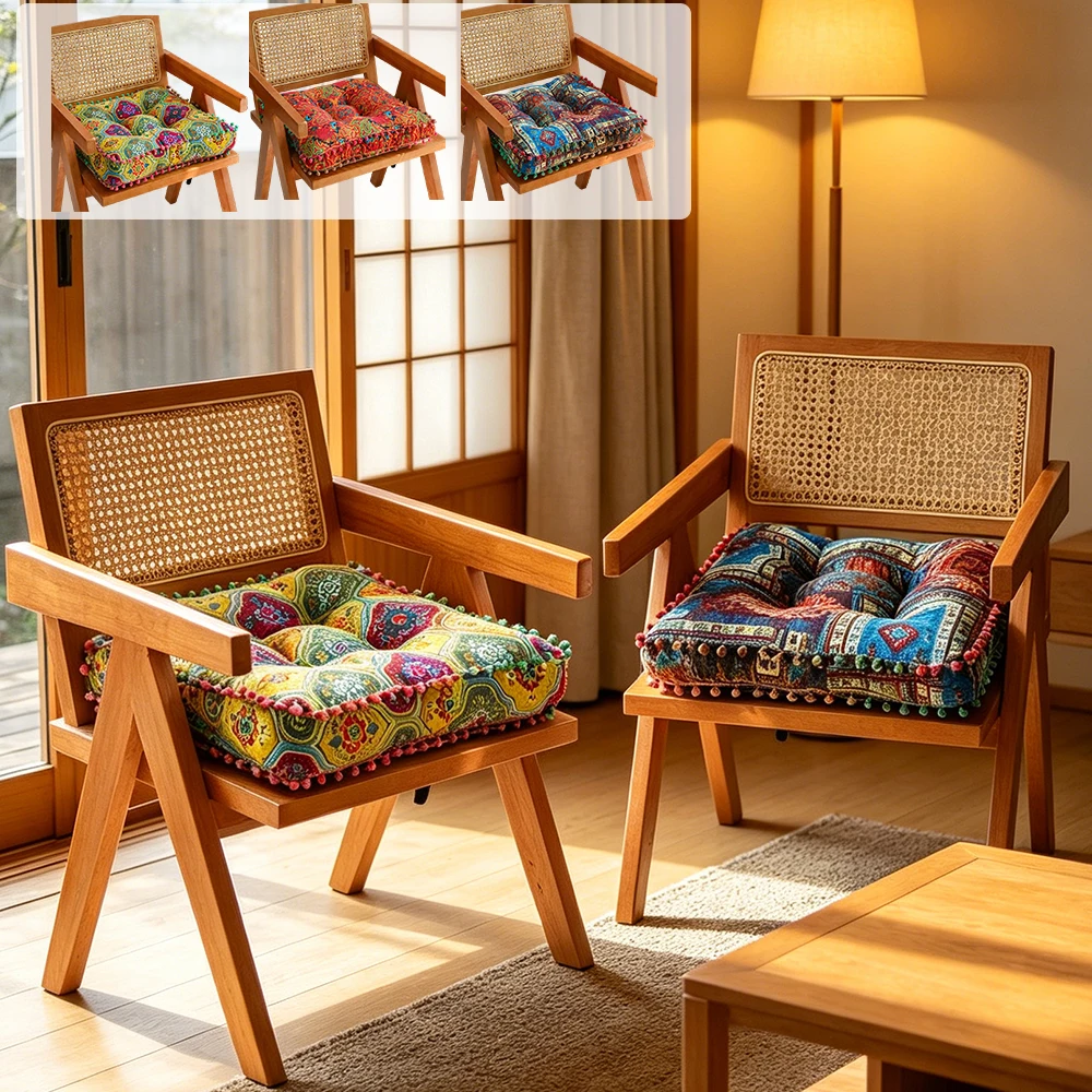 1 cojín de lino estilo bohemio, cómodo y grueso, para silla, suelo, tatami, almohada, tapete de meditación, decoración del hogar, cojín cuadrado.