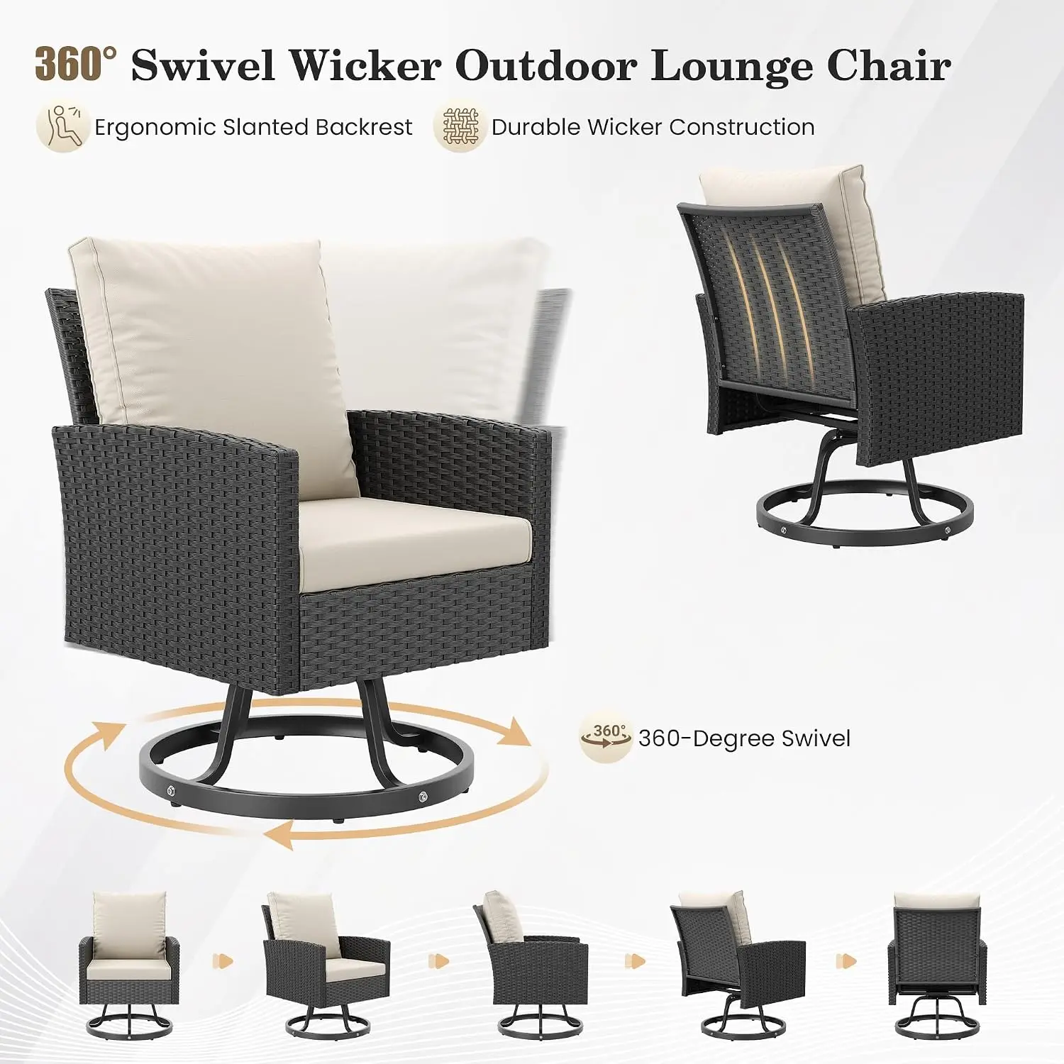 Outdoor Patio Furniture Set, 6 Pieces Conversation Sofa with 360° Swivel Chairs, All Weather Wicker Outdoor, Customized