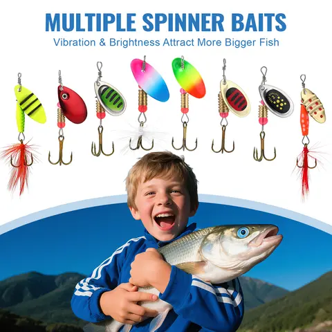 16 delar spinnfiskebete med beteslåda i metallkomposit, roterande blad, bas, öring, lax, sötvattensfiske, saltvatten 10 best sales spinnset - №5