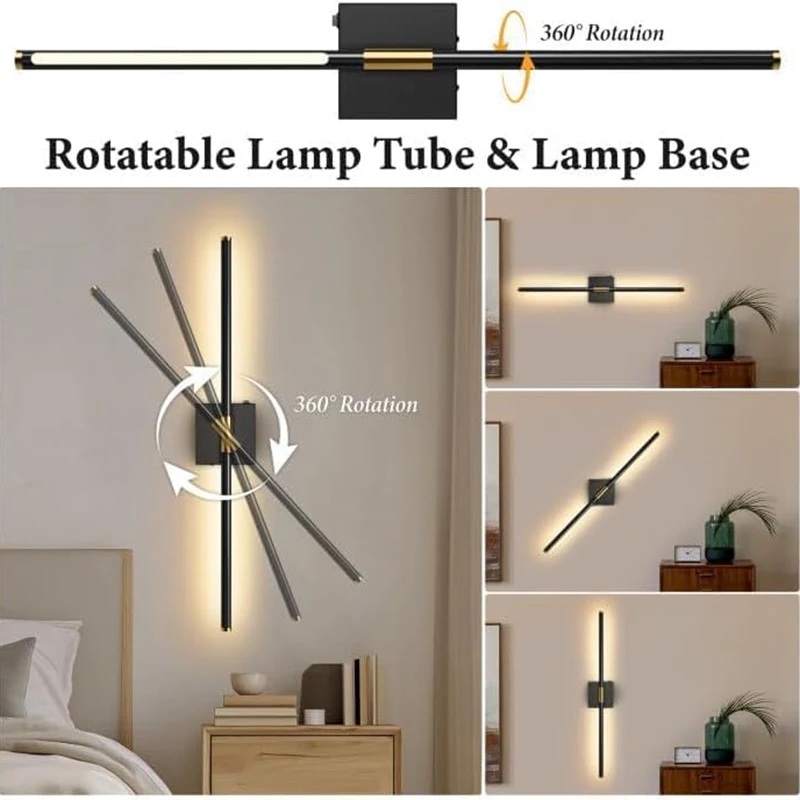 360° Rotatable Battery LED Wall Lights USB 3CCT Rechargeable Wall Lamps with Remote Control Touch Switch Dimmable Wall Sconce