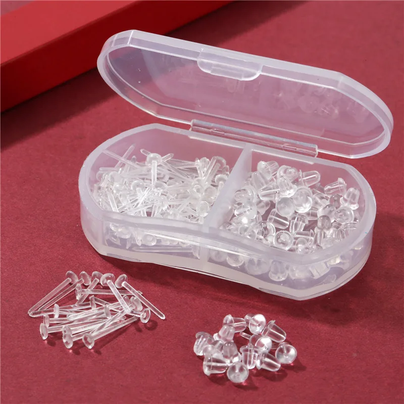 100/50pcs Plastic Earring Studs Invisible Clear Ear Stud Anti-Drop Hypoallergenic for DIY Jewelry Earring Accessories