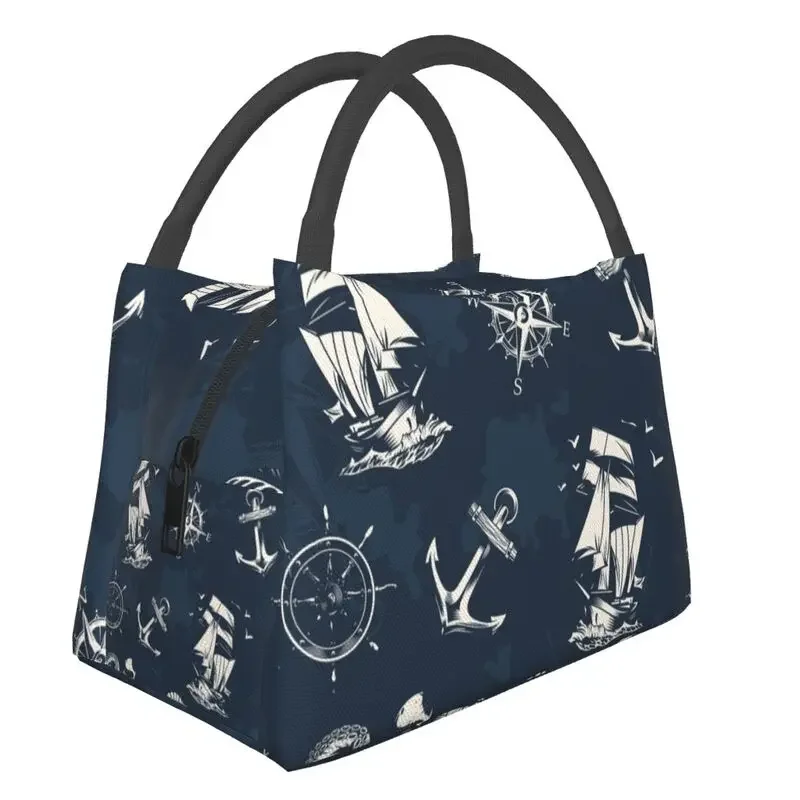 

Custom Vintage Nautical Symbol Lunch Bags Women Cooler Thermal Insulated Lunch Boxes for Work Pinic or Travel