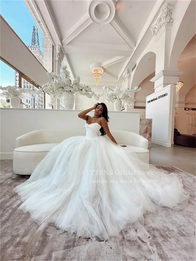 SSYTENS Elegant Ivory Satin Wedding Dresses A-Line Strapless Pleated Fairy Bride Prom Gown 2026 Bridal Gowns Vintage Customized