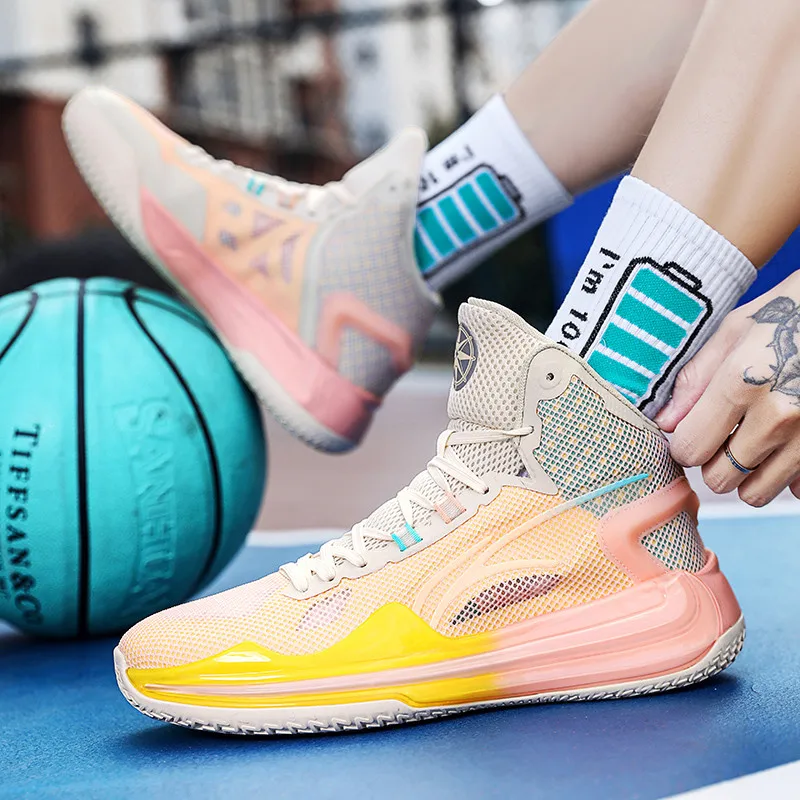 Outdoor High Top Basketball Shoes Men Professional Non-slip Basketball Sneakers Women Cushioning Breathable Basketball Boots Man