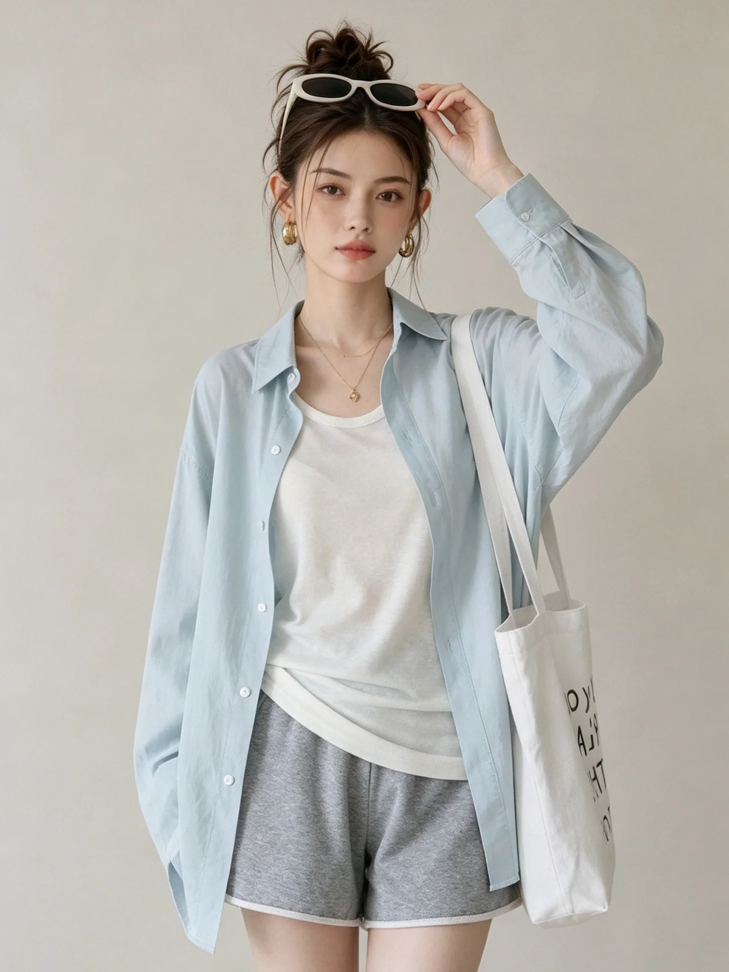 Blue Long Sleeve Loose Casual Shirt Women's Fashionable Lazy Style Initial Autumn All-Match Top French Style Loose Fit Shirt