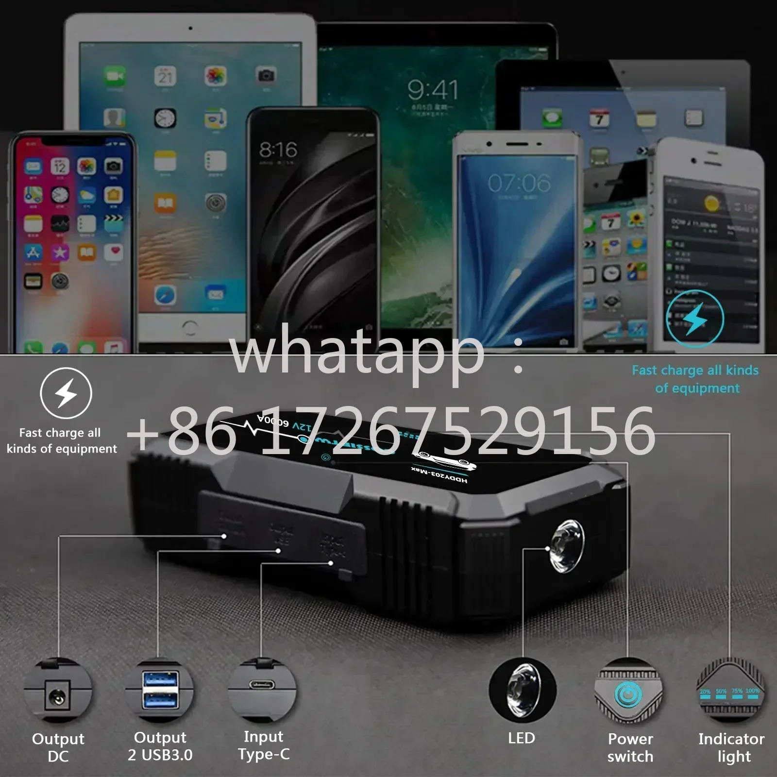 12V Car Jump Starter Power Bank Portable Battery Booster Charger 6000A Starting Device Auto Emergency Start-up Car Charger