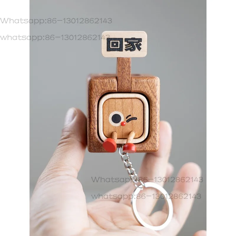 Go home creative cute key storage box, solid wood wall keychain storage hook, housewarming gift lettering