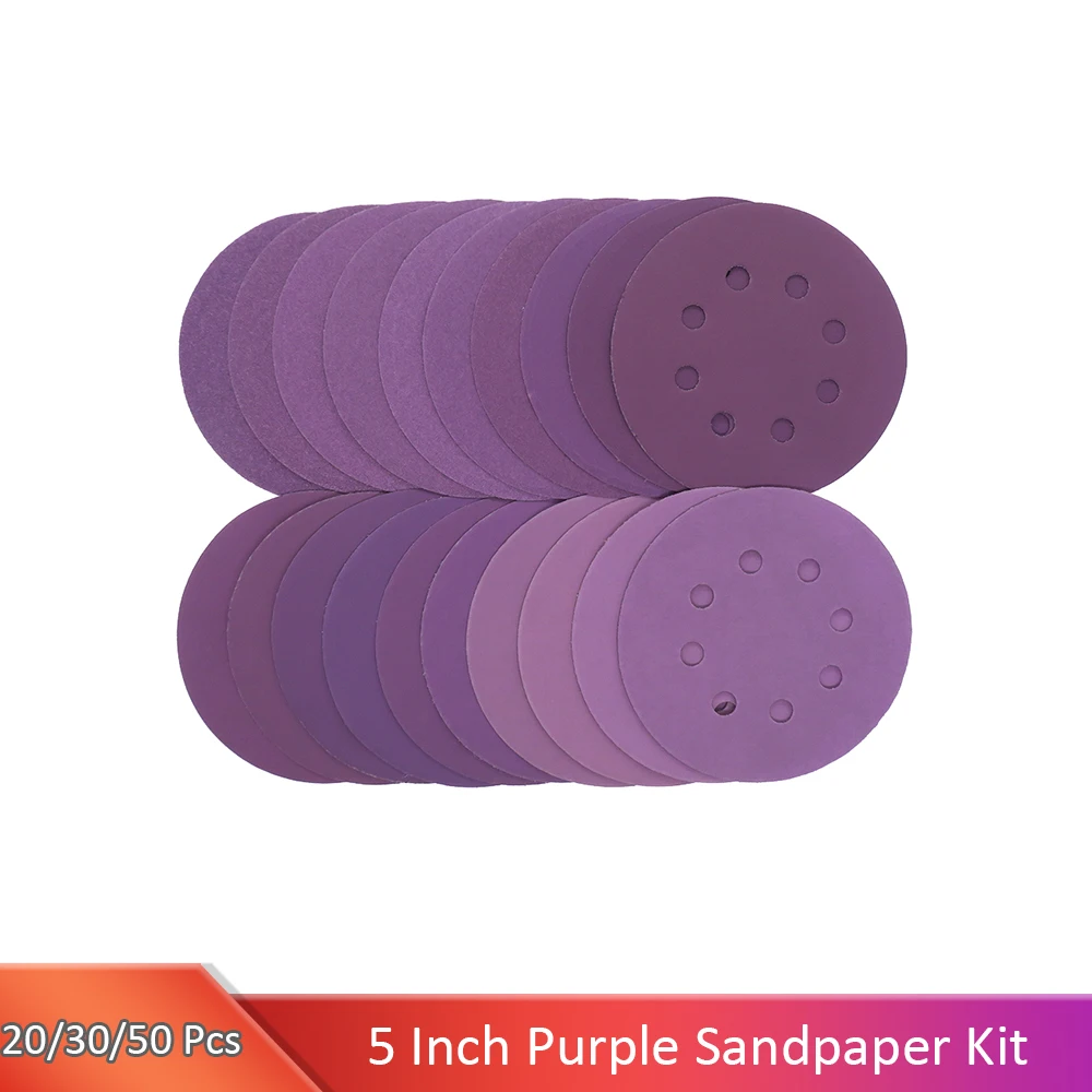 5 Inch 3 Size Purple Sanding Paper Kit Hook Loop 60-10000 Grit Sandpaper for Car Wood Furniture Metal Automotive Finishing