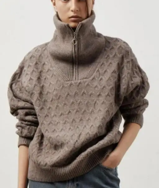 

Autumn/Winter Thick High Collar Women's Sweater Half Zipper Knitted Sweater for Ladies 2025 Fashion Trend