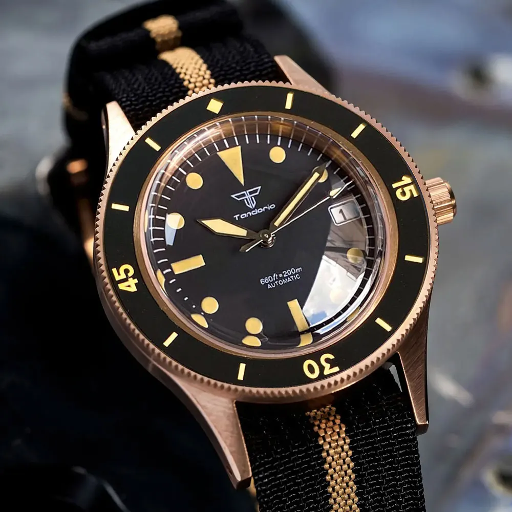 

Tandorio 40mm Real CUSN8 Bronze Case Mechanical 200M Waterproof Diver Men Watch NH35 PT5000 Dome Sapphire Glass 120 Clicks