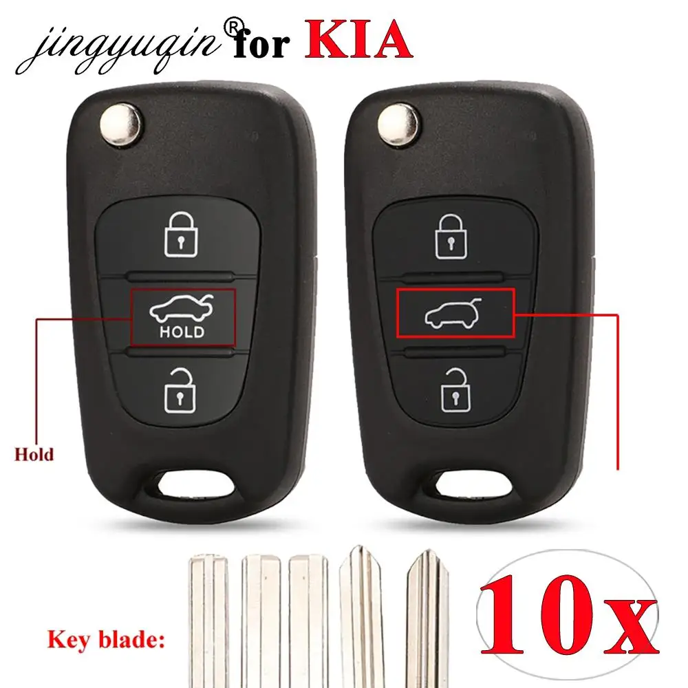 Jingyuqin 10 pz Chiave A Distanza di Vibrazione Borsette Per Kia K2 K5 Sorento Sportage Rio 3 Bottoni Auto Pieghevole Chiave Custodia di ricambio