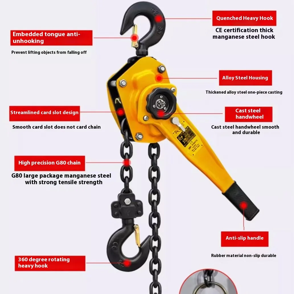 Kerekan engkol tangan, penegang tangan, kerekan engkol tangan pengangkat, kerekan traksi manual 0,75T/1T