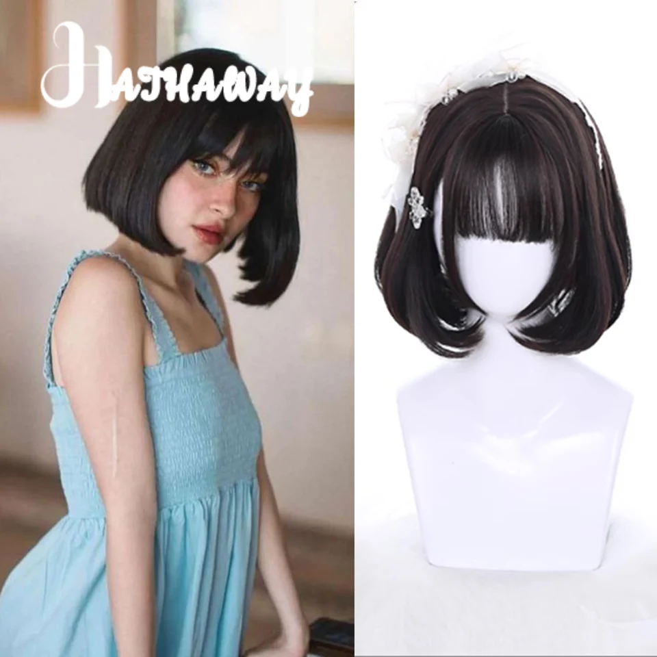 Synthetic Wig Daily Soft Girl Lolita Buckle Short Hair Light Air Bangs Bobo Wig