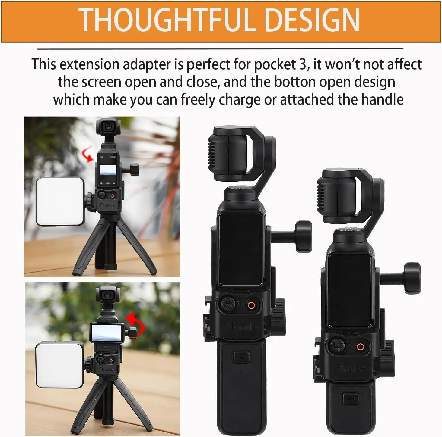 Afbeelding 4: Flymile Verlengbeugel Frame voor DJI Osmo Pocket 3/Pocket 4 Mount met Cold Shoe Adapter Camera Fotografie Accessoires