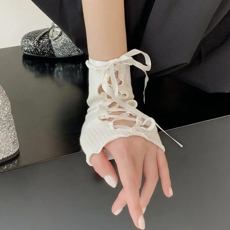 حار بيع المتخصصة Y2k الكفة البوب بلون لطيف الأزياء DIY الدانتيل متابعة اليد كم Jk فتاة أصابع كوس قفازات رقيقة الصيف