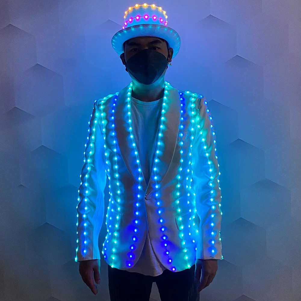 LED suit jacket Magic hat glow-in-the-dark jazz dance performance costume Nightclub lighting costume LED Robot party costume