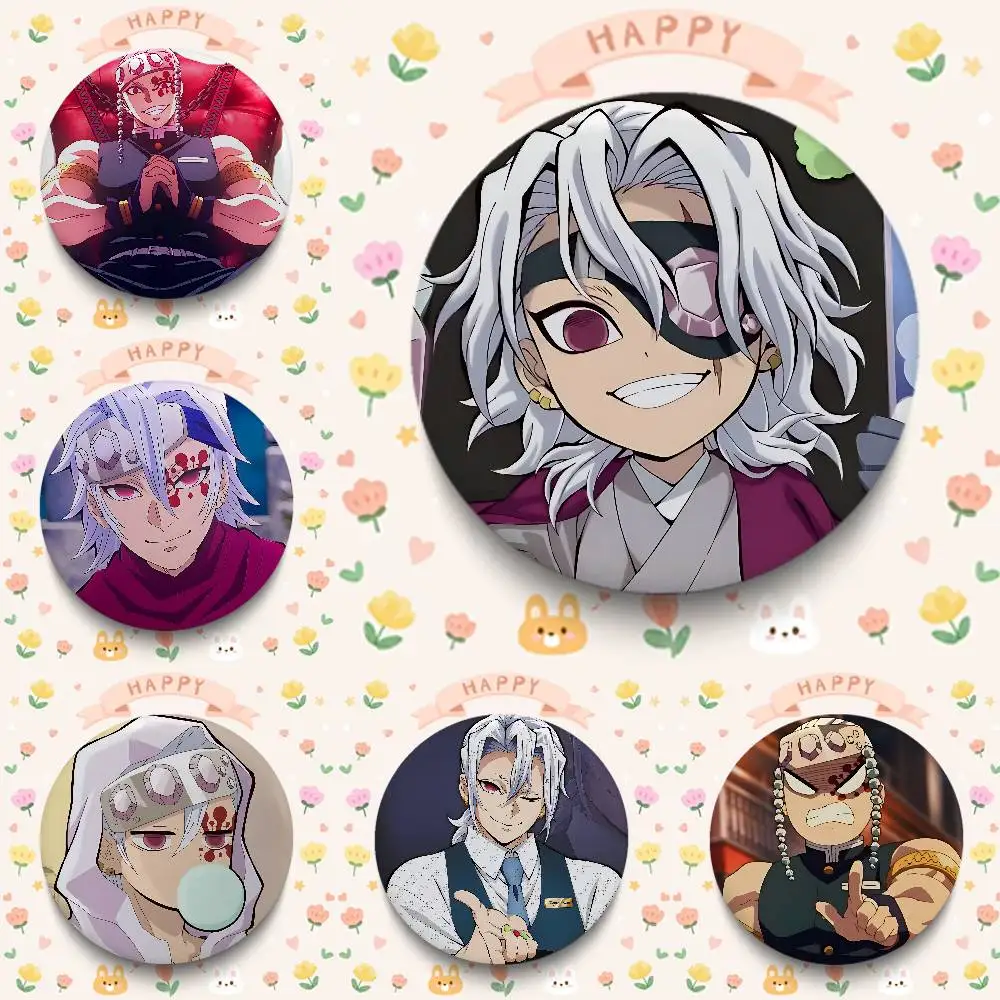 Cool T-tengen Uzui Badges Badges 25 32 44 58 75 Mm Round Cosplay Pin Bag Decor Fans Collect Friends Gifts Brooch Souvenir
