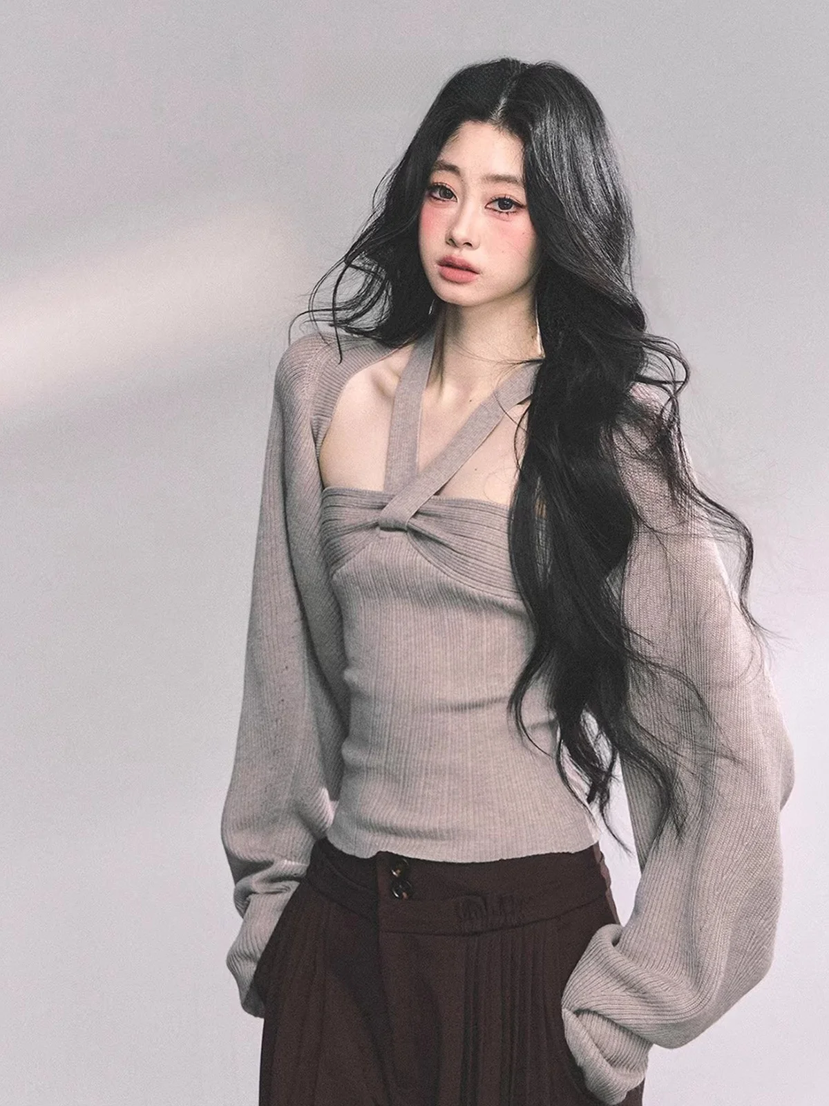 

AOMALM Knitted T-irt Women's Autumn Winter Two-Piece Set Casual Sle Regular Fit Long Sve Polyester Acrylic Blend