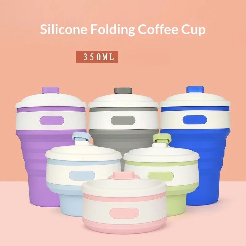 350ml Folding Water Cup Silicone Cup Convenient Compressible Folding Coffee Cup Flask Insulated Travel Insulated Bottle