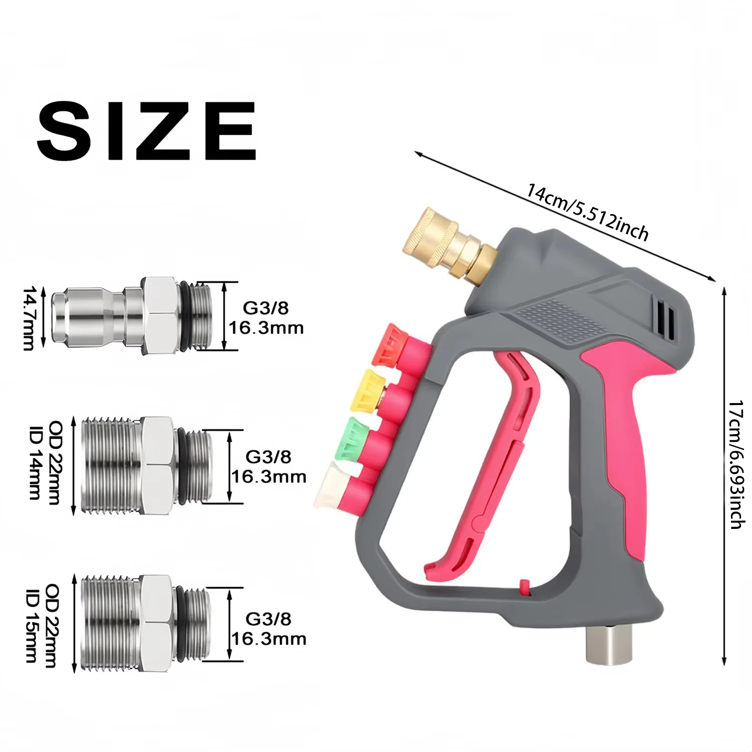 High Pressure Short Car Wash Gun Rotating Anti-Tangle with 4-Color Nozzle Set Durable Home Garage Use for Professional Auto Deta