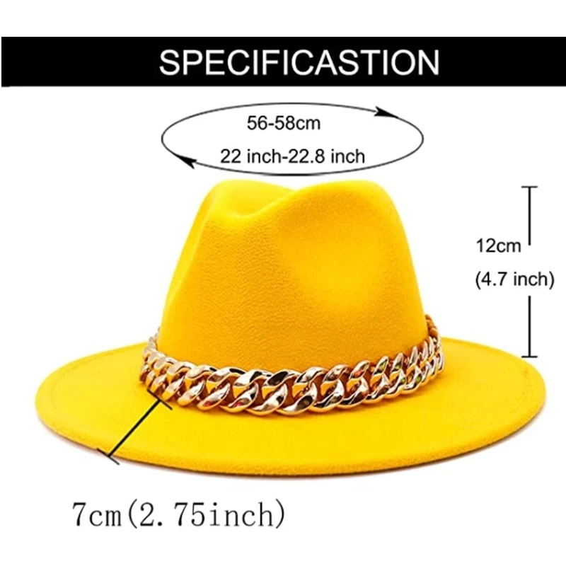 women fedoras golden chain fedora hat women men wide brim solid color jazz top hat autumn winter new Panama hat gentleman hat