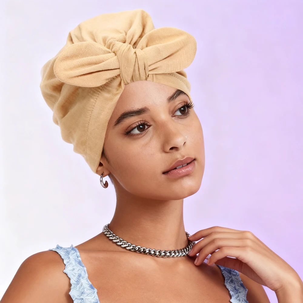 

Мусульманский женский хиджаб с бантом, тюрбан, химиотерапия, платок, шапочки, капот от выпадения волос, повязка на голову, головной убор, шарф, повязка на голову, Turbante Mujer