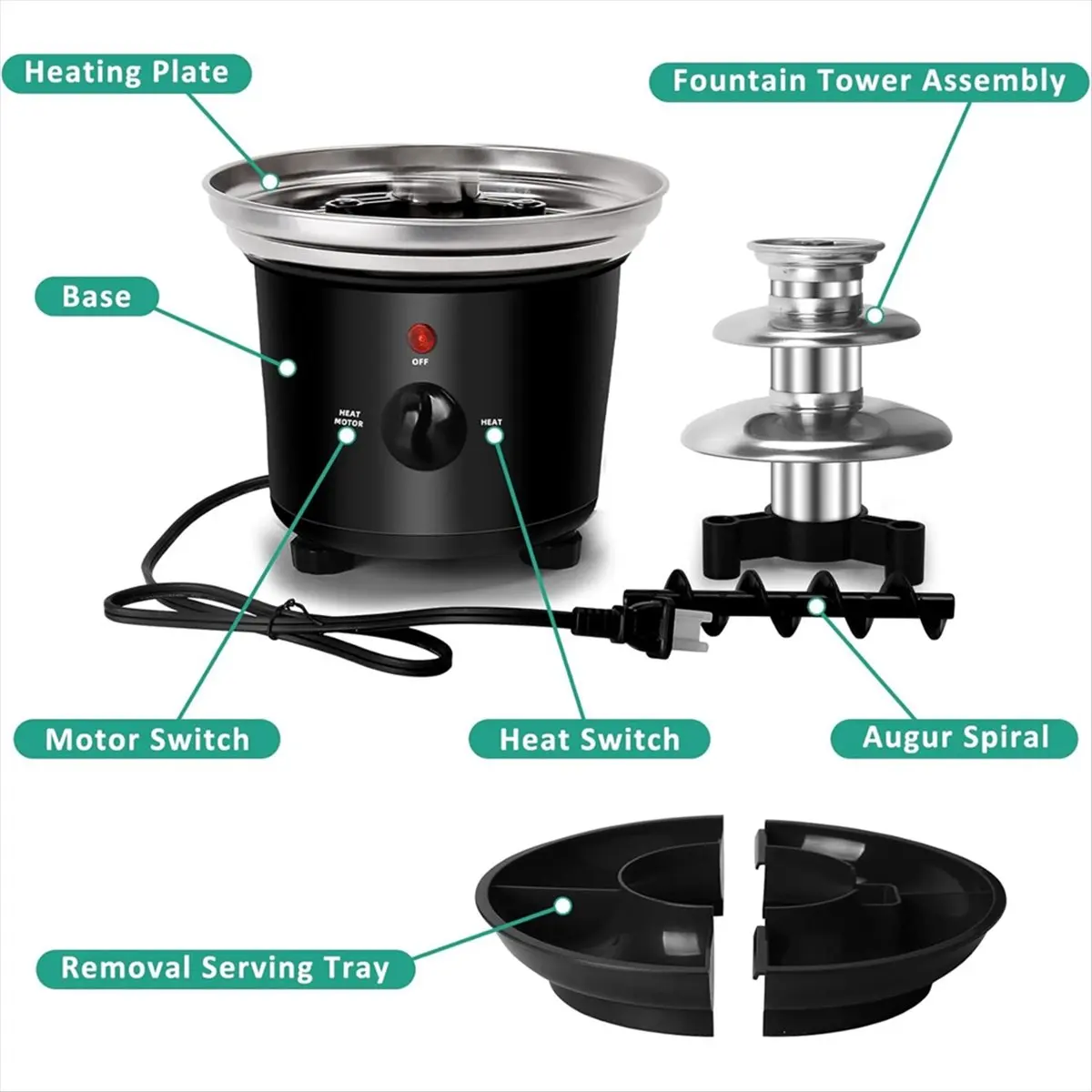 X10A Three Layer Chocolate Fountain Machine Electirc Chocolate Fondue Set Detachable Mini Nostalgia Melting US Plug