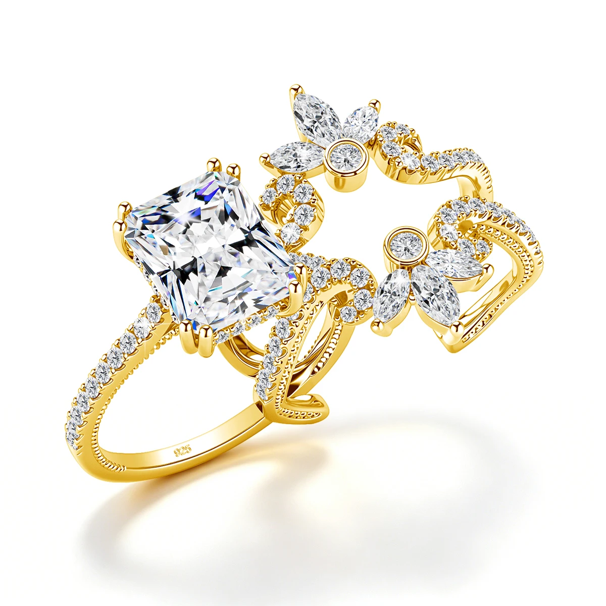 2-teiliger Stapelbarer Moissanit-Ring mit Reunion-Schliff aus 925 Sterling Silber, 18k Vergoldet, Verlobungs- und Ehering für Brautschmuck