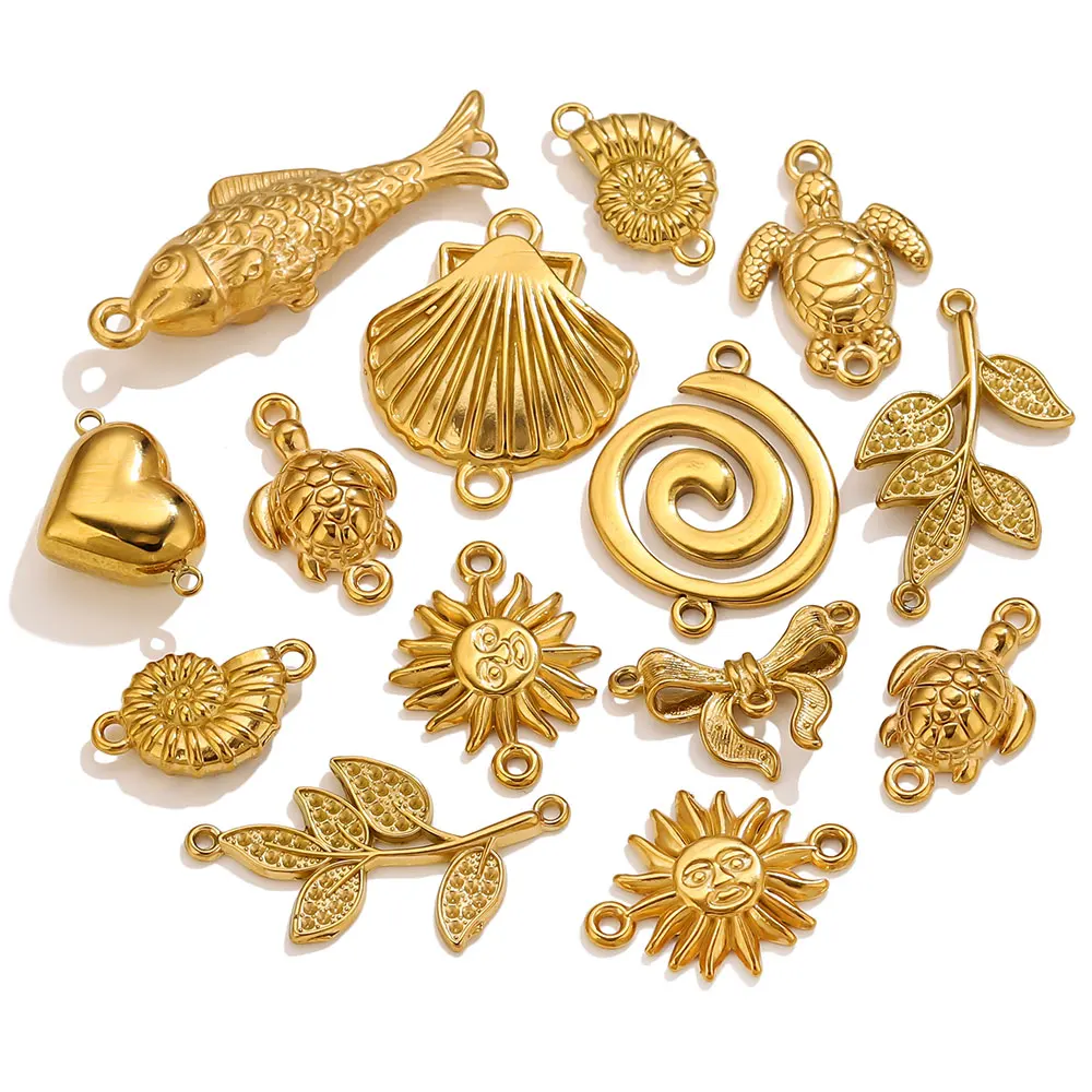 5pcs Stainless Steel Double Hole Charms Connection Golden Animal Heart Sun Jewelry Accessories for DIY Bracelets Necklace Crafts image 4