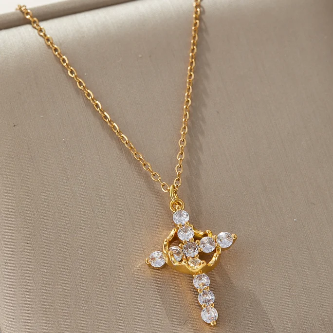 Europe and The United States Fashion Cross Geometric Pendant Necklace, Women's Exquisite Shining Wedding Banquet Jewelry Gifts image 5