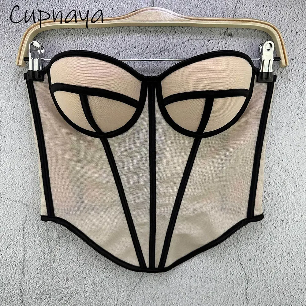 

Cupnaya Women Soft Comfy Gauze Bustier Black White Beige Sexy Short Crop Top with Bra Pads Bralets Ladies Party Strapless Tanks