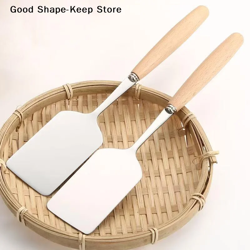 1PC Stainless Steel Square Head Steak Cooking Spatula Wood Handle Pizza Shovel Pancake Beef Scraper BBQ Utensils For Kitchen