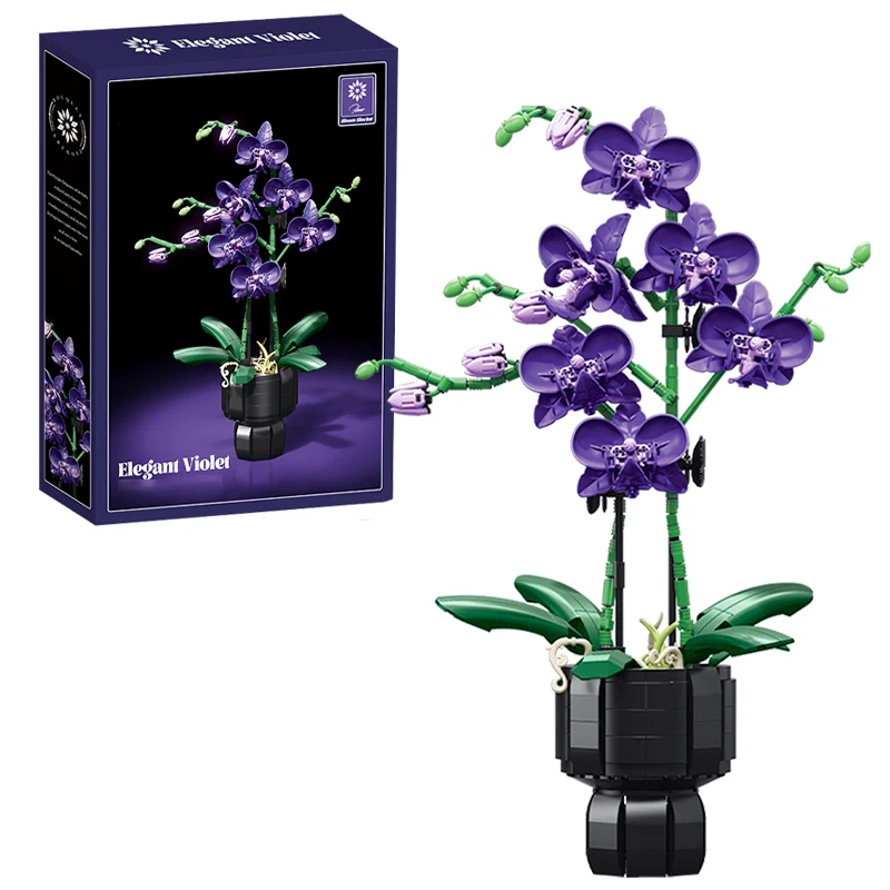 Blocs de construction de Bouquet de fleurs d'orchidées, modèle de plante de Style bonsaï, briques MOC, décoration de maison, cadeaux pour enfants et adultes, jouet créatif