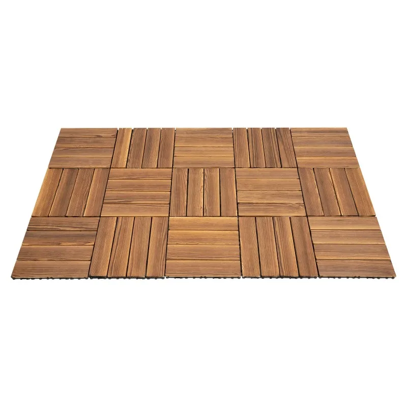 

Interlocking Deck Tiles 30x30cm Carbonized Wood Floor Tiles Waterproof Non-slip Outdoor Flooring Tiles for Patio Balcony Garden