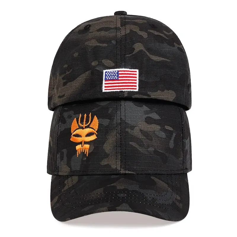 Unisex Forked Wolf Embroidery Camouflage Baseball Caps Spring and Autumn Outdoor Adjustable Sunscreen Hat Hunting Accessories