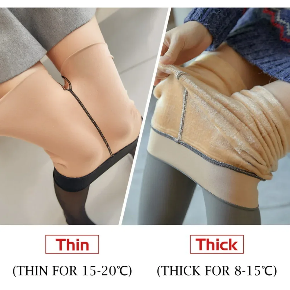 2023 Winter Thermal Pantyhose Women Thicken Velvet Warm Leggings Sexy Translucent Sock Tights Casual High Waist Leggins Pants