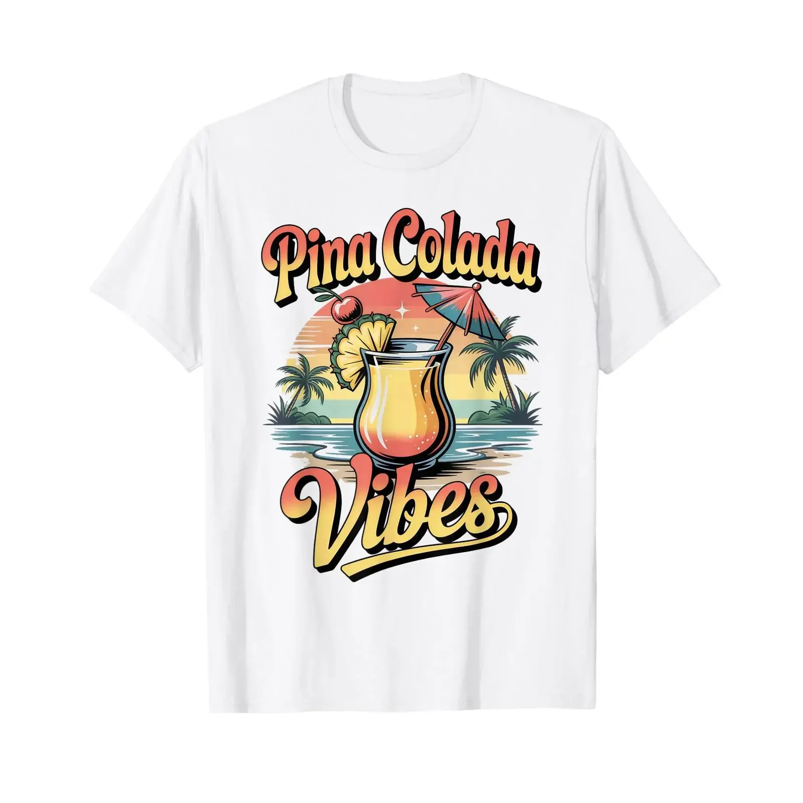 Cocktail Tropical Drink Pina Colada T Shirt vintage Washed Slightly Soft Breathable streetwear Unisex Comfortable Casual