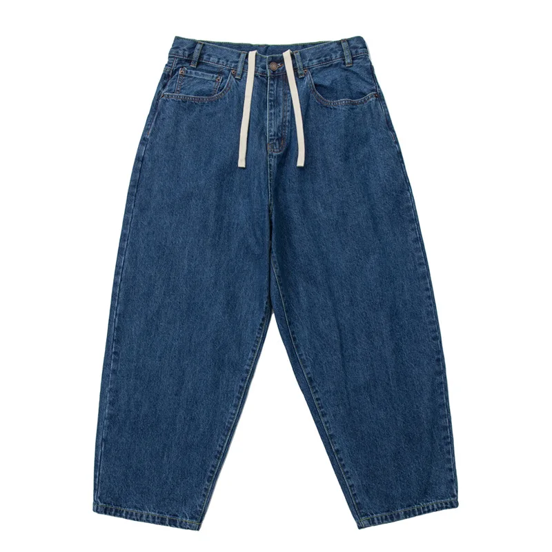 

Потертые зауженные джинсы в японском стиле в стиле ретро, свободные брюки-шаровары унисекс, брюки-фонарики с низкой промежностью, брюки с напуском