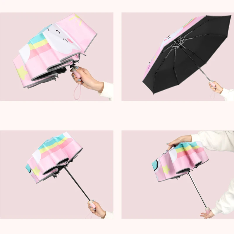 Folding Automatic Umbrella with Reflective Stripes Cute Umbrella Unicorn Astronaut Dinosaur UV Blocking Windproof Fashion