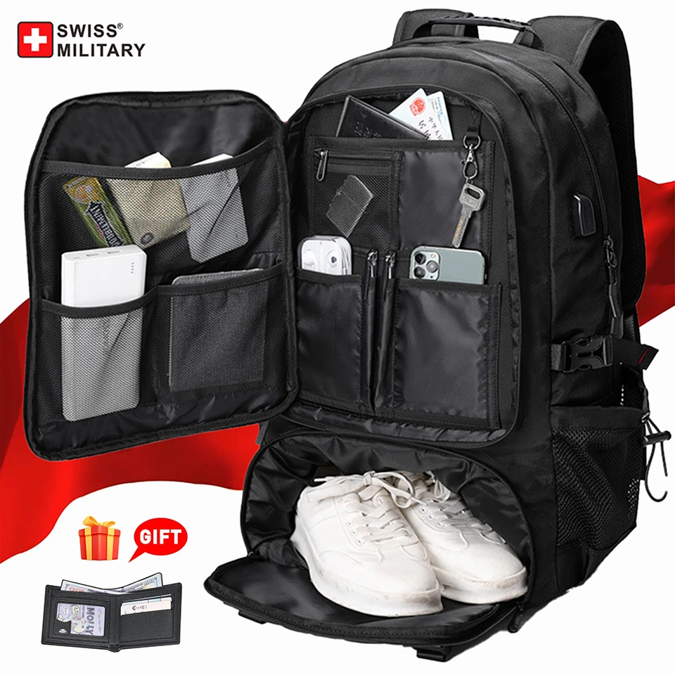 SWISS MILITARY Travel Backpack Large Capacity Waterproof USB Expandable Bag 17.3 Laptop Bag Men Outdoor Sports Backpacks Mochila