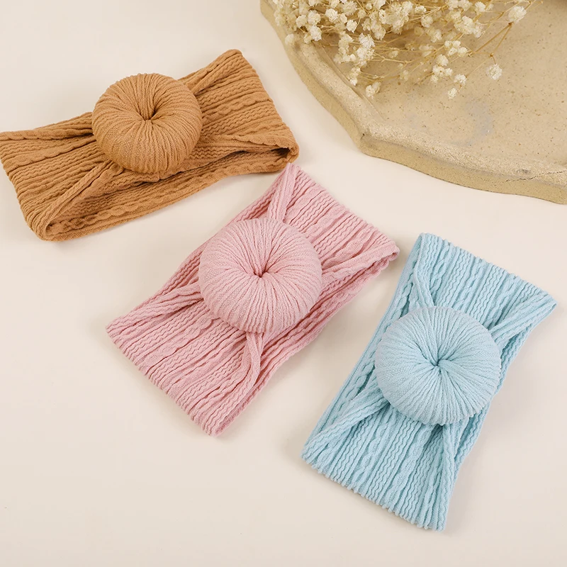 24pc/lot Baby Round Knot Bow Nylon Headband Newborn Donuts Turban headbands Cable knit Head wraps,Babe Girls Hair Accessories