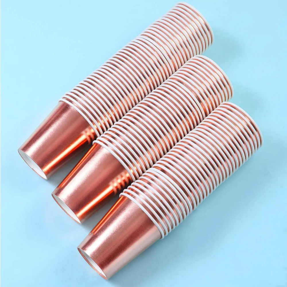 100 Packs Disposable Cup Rose Gold Foil Paper  9oz Party Wedding Birthday Drinking   Tableware Supplies