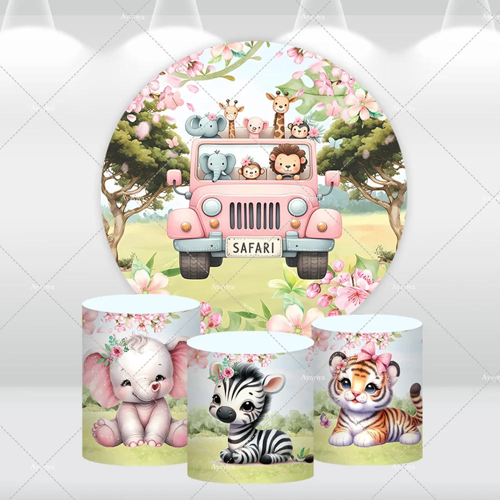 

Girls Birthday Party Decoration Farm Truck Round Circle Backdrop Cover Animals Farm Newborn Baby Shower Background Banner
