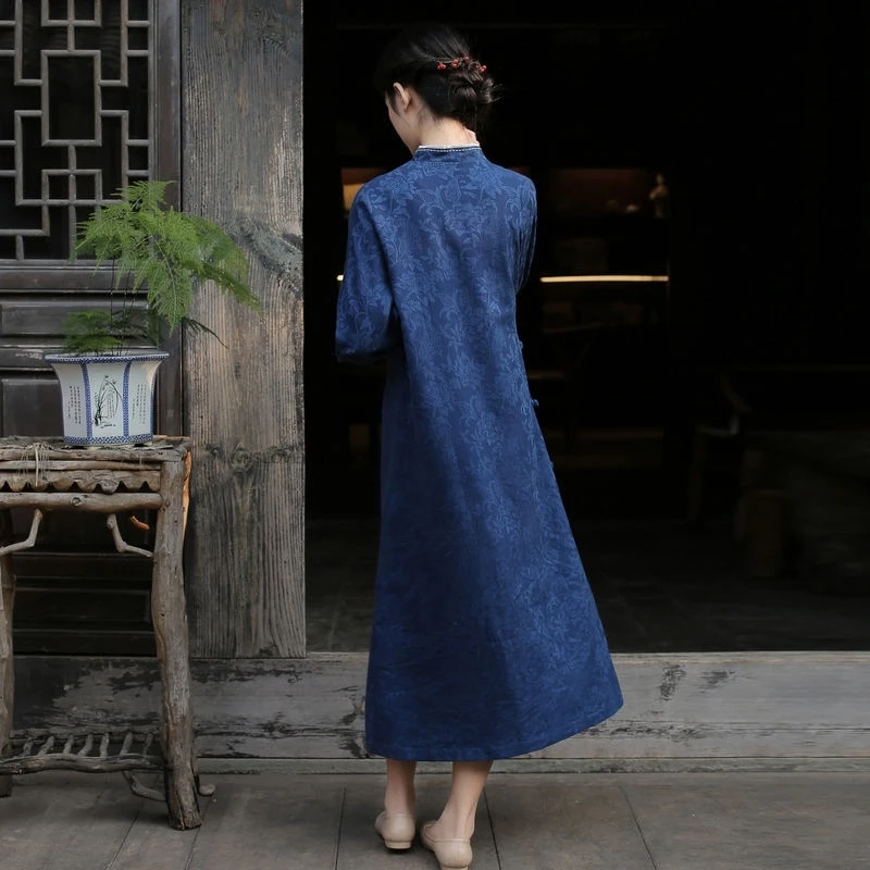 Traditional Vintage Qipao National Cotton Linen Folk Dress Chinese Improved Jacquard Cheongsam Embroidery Retro Zen Clothes - Image 4