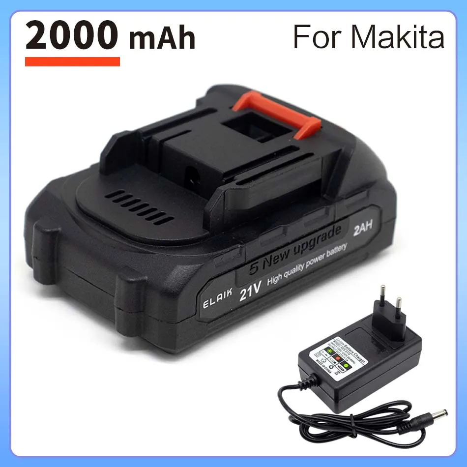 マキタ用充電式リチウムイオンバッテリー,電動工具,EUプラグ,21V, 2000mAh