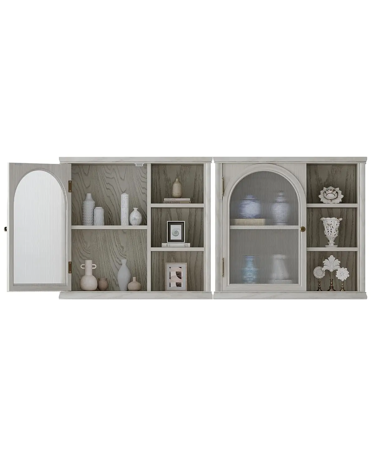 

##Wood Wall Cabinet Over Toilet Adjustable Shelves Acrylic Door Arched Bathroom Kitchen 25.6"x11"x23.6" 2PCS, Customized