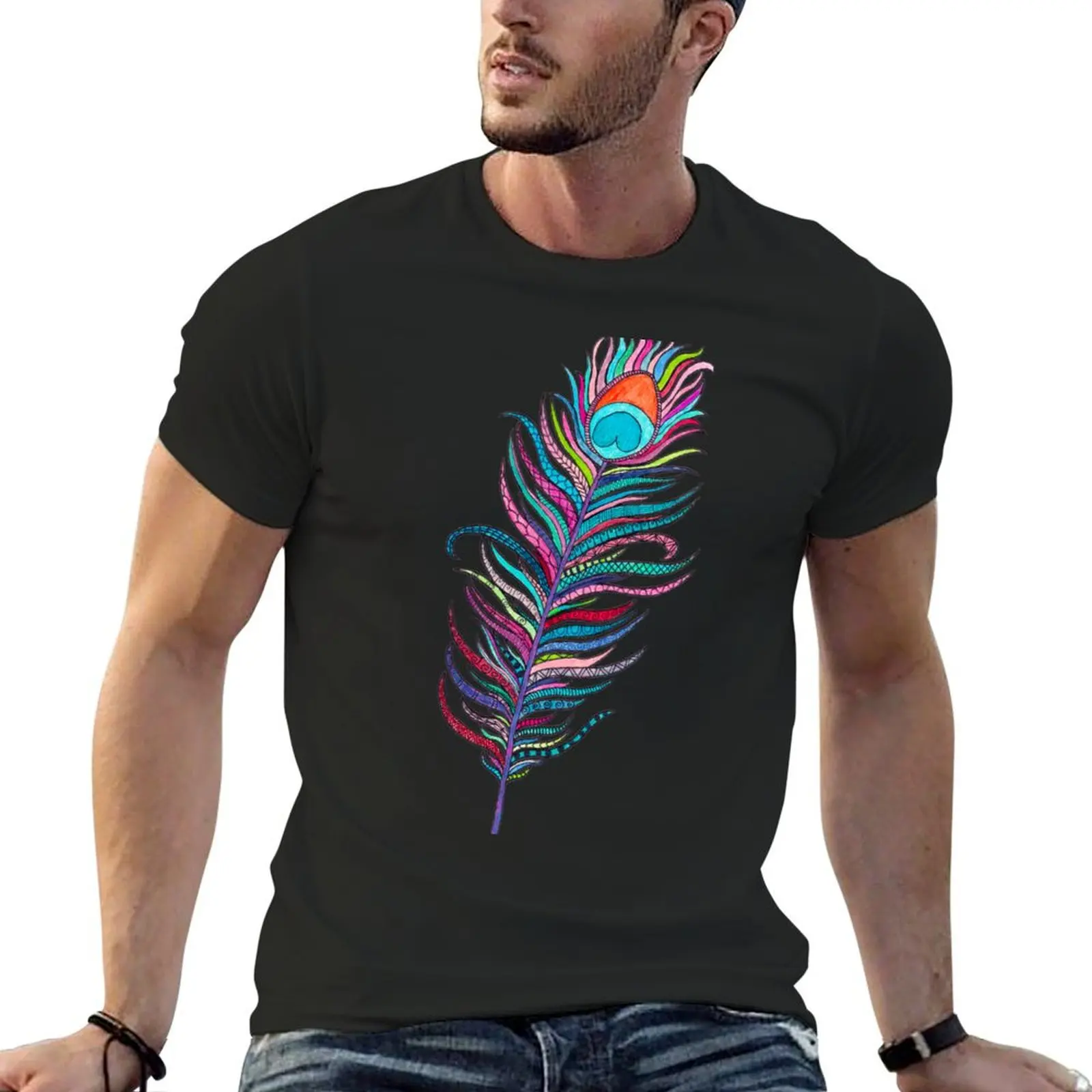 Peacock Leaf Zen T-Shirt cute tops plus size clothes anime t shirts funnys shirts men